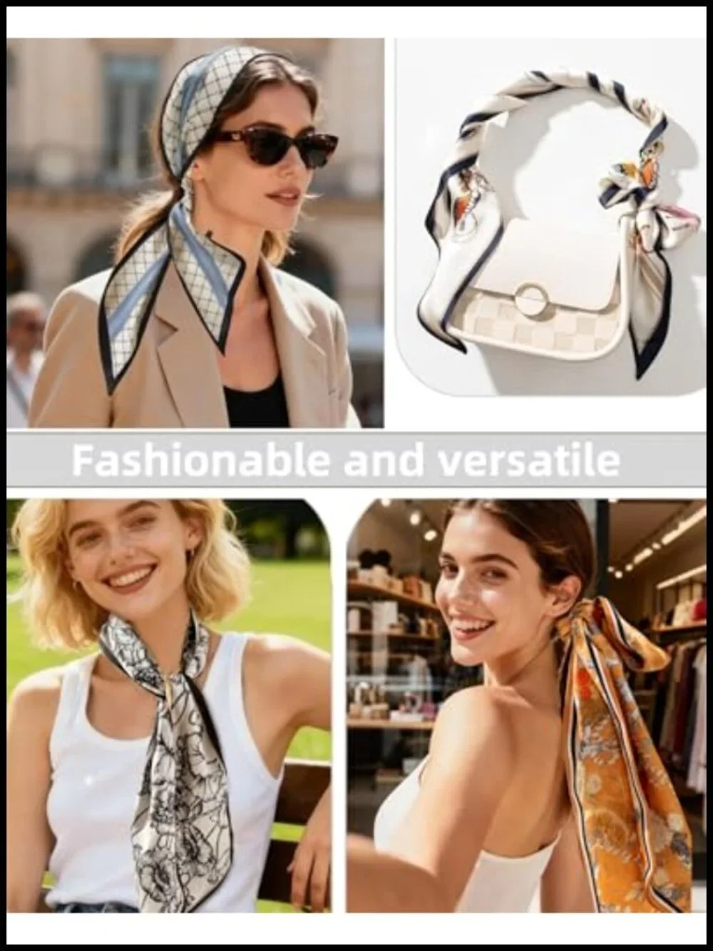 3 Pack Satin Scarf for Women - 57x5.3 Inch Skinny Scarf for Neck, Hair, Handbag
